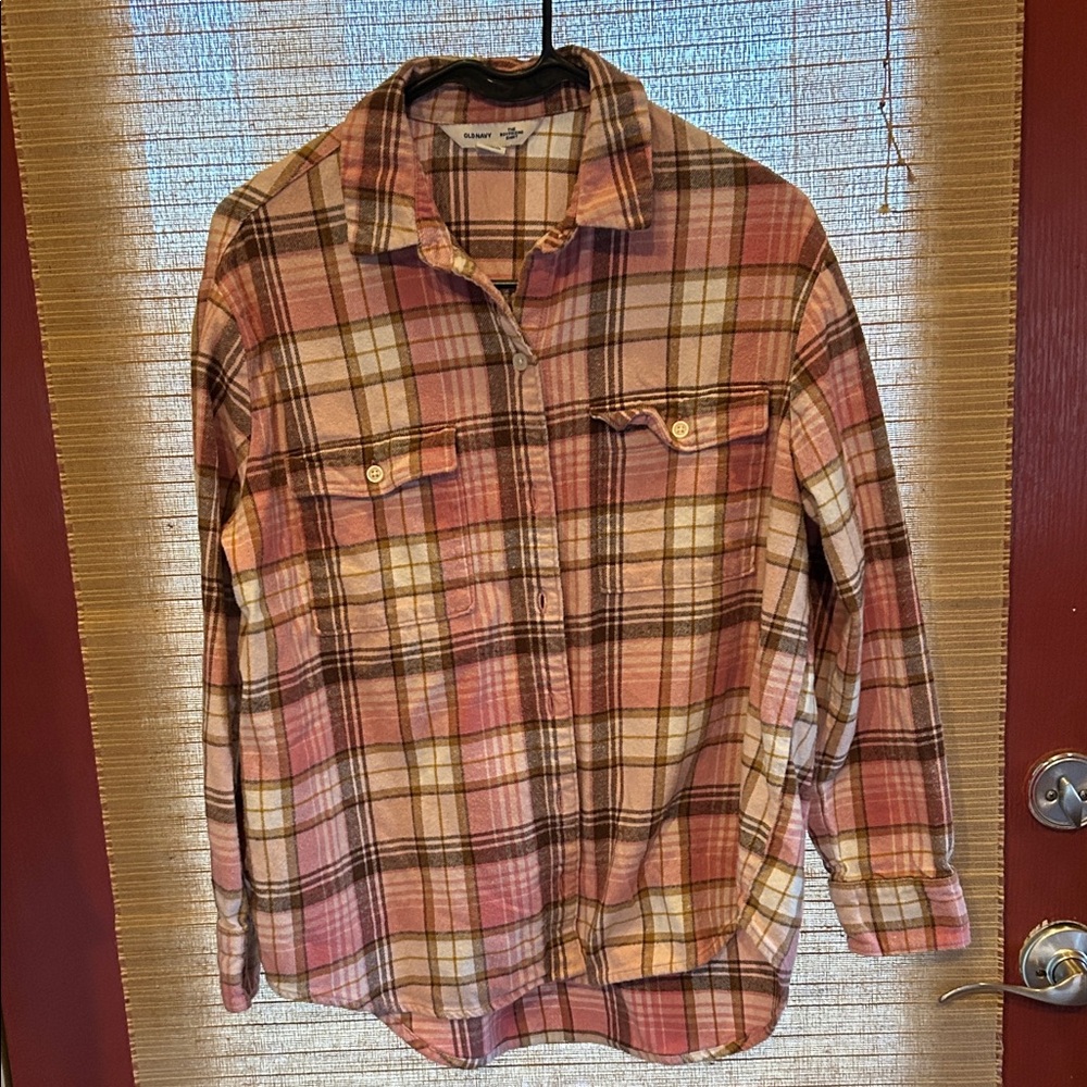 Old Navy Pink and Brown Plaid Button-Down Shirt